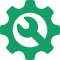 Green gear icon with a wrench inside.